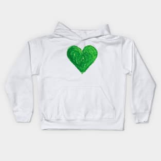 Green Heart Drawn With Oil Pastels On Paper Kids Hoodie